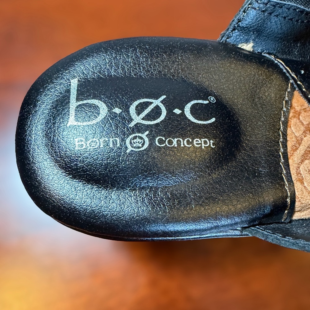 b.ø.c. Elsbury Tassel Leather Mules Black Women’s Size 7 Comfort Heel Chunky - Picture 10 of 12